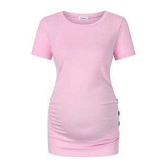 Women's Maternity Short Sleeve T-Shirts Side Button and Ruched Pregnancy Tunic Tops