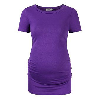 Women's Maternity Short Sleeve T-Shirts Side Button and Ruched Pregnancy Tunic Tops