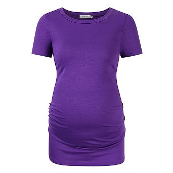 Women's Maternity Short Sleeve T-Shirts Side Button and Ruched Pregnancy Tunic Tops