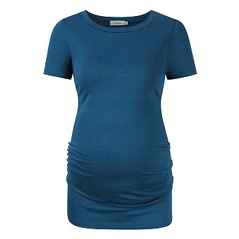 Women's Maternity Short Sleeve T-Shirts Side Button and Ruched Pregnancy Tunic Tops