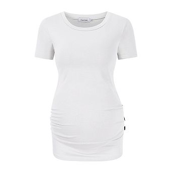 Women's Maternity Short Sleeve T-Shirts Side Button and Ruched Pregnancy Tunic Tops