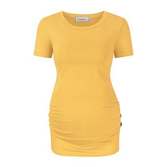 Women's Maternity Short Sleeve T-Shirts Side Button and Ruched Pregnancy Tunic Tops