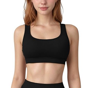Women's Scoop Neck Sports Bra with Wide Shoulder Straps and Soft Stretch Fabric