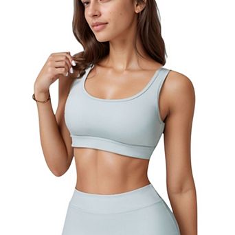 Women's Scoop Neck Sports Bra with Wide Shoulder Straps and Soft Stretch Fabric