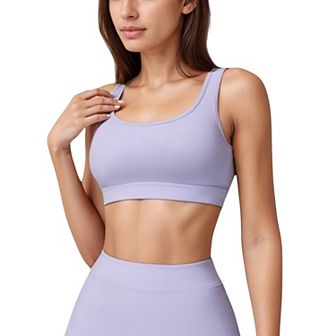 Women's Scoop Neck Sports Bra with Wide Shoulder Straps and Soft Stretch Fabric
