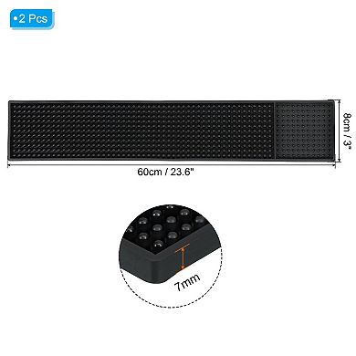 23.6" x 3" x 0.27" Bar Mats, 2 Pack Non-Slip Bar Service Cup Mat Countertop Spill Mat Black