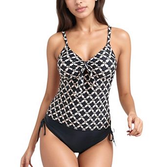 Women's Tankini Top with Front Tie and Adjustable Side Bottoms Two Piece Swimsuit
