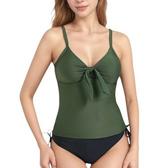 Women's Tankini Top with Front Tie and Adjustable Side Bottoms Two Piece Swimsuit