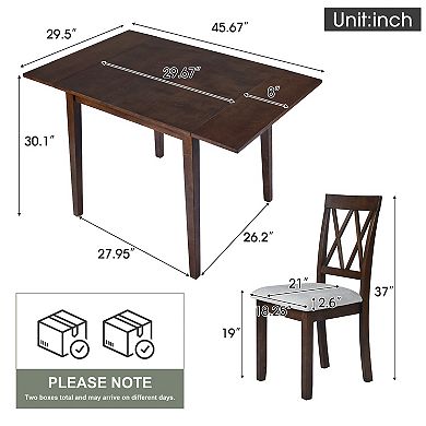 Merax 3 Piece Kitchen Dining Set with Drop Leaf Dining Table and 2 Dining Upholstered Chairs