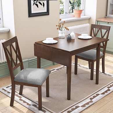 Merax 3 Piece Kitchen Dining Set with Drop Leaf Dining Table and 2 Dining Upholstered Chairs