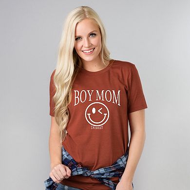 S.W.Smiley Boy Mom Outline - Women's Short Sleeve Graphic T-Shirt
