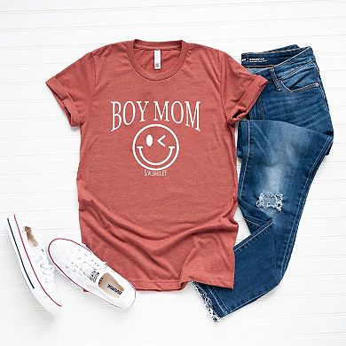 S.W.Smiley Boy Mom Outline - Women's Short Sleeve Graphic T-Shirt