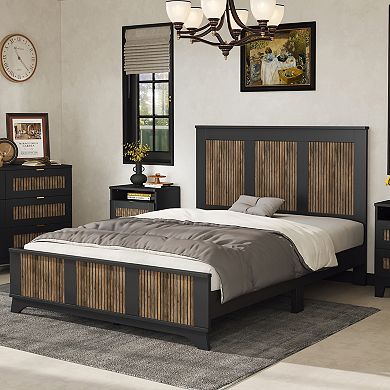 Merax Farmhouse Wooden Platform Bed, Modern Platform Bed