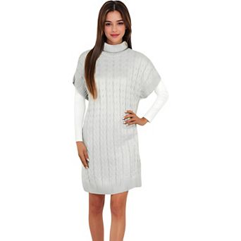 Women's Turtleneck Cable Knit Sweater Dress with Short Sleeves