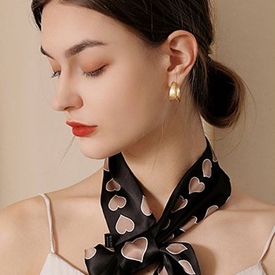 Women's Silky Square Neck Scarf with Black Heart Pattern for Hair and Bag Styling