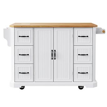 Merax Kitchen Island with Rubber Wood Veneer Drop Leaf