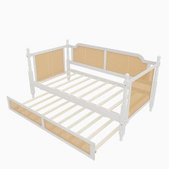 Merax Traditional Style Rattan Twin Size Daybed with Twin Size Trundle