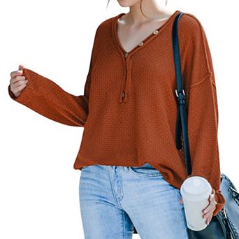 Women's Contrast Button Detail Long Sleeve Knit Sweater