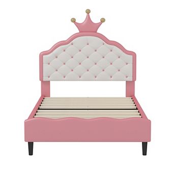 Merax Lovely Crown Fantasy PU Leather Princess Bed with Tufted Headboard