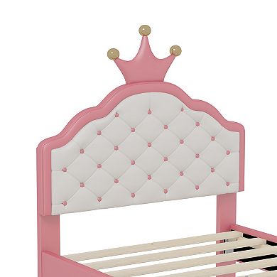 Merax Lovely Crown Fantasy PU Leather Princess Bed with Tufted Headboard