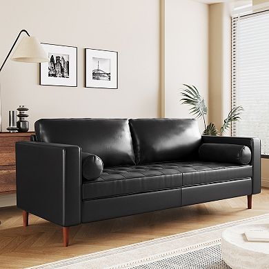 Merax Mirod Mid-Century Modern PU Leather 3-Seat Sofa, Tufted Design