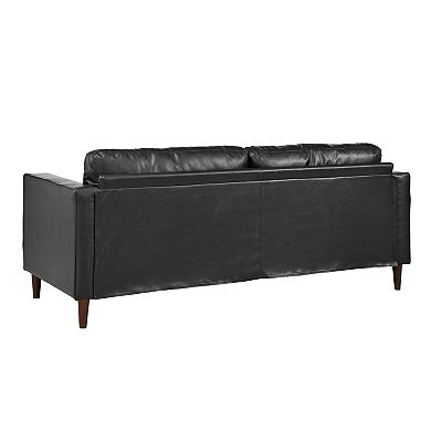 Merax Mirod Mid-Century Modern PU Leather 3-Seat Sofa, Tufted Design