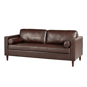 Merax Mirod Mid-Century Modern PU Leather 3-Seat Sofa, Tufted Design