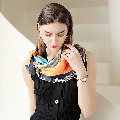 Women's Colorful Boho Patterned Satin Scarf with Abstract Print for Neck Hair or Handbag Accent