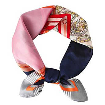 Women's Colorful Boho Patterned Satin Scarf with Abstract Print for Neck Hair or Handbag Accent