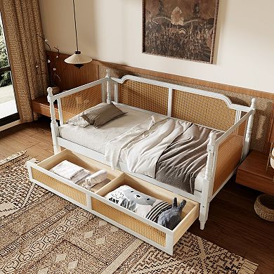 Merax Traditional Style Rattan Twin Size Daybed with 2 Drawers