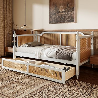 Merax Traditional Style Rattan Twin Size Daybed with 2 Drawers