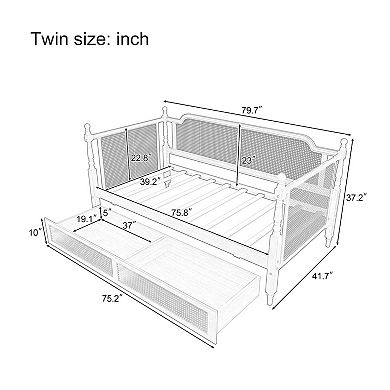 Merax Traditional Style Rattan Twin Size Daybed with 2 Drawers