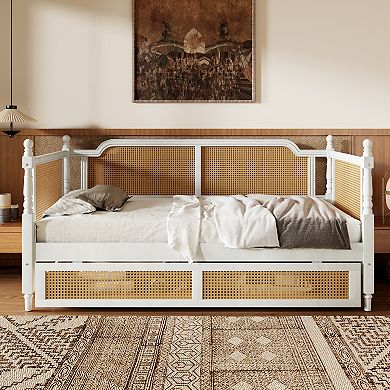 Merax Traditional Style Rattan Twin Size Daybed with 2 Drawers