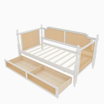 Merax Traditional Style Rattan Twin Size Daybed with 2 Drawers