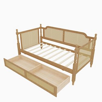 Merax Traditional Style Rattan Twin Size Daybed with 2 Drawers