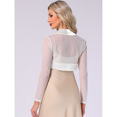 Satin Shrug for Women's Evening Dresses Mesh Coverup Open Front Long Sleeve Cropped Bolero