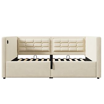 Merax Upholstered Twin Size Daybed, Hydraulic Storage Twin Bed Frame
