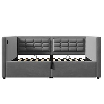 Merax Upholstered Twin Size Daybed, Hydraulic Storage Twin Bed Frame