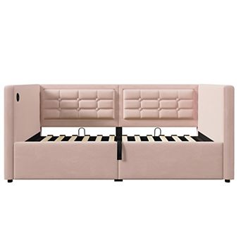 Merax Upholstered Twin Size Daybed, Hydraulic Storage Twin Bed Frame