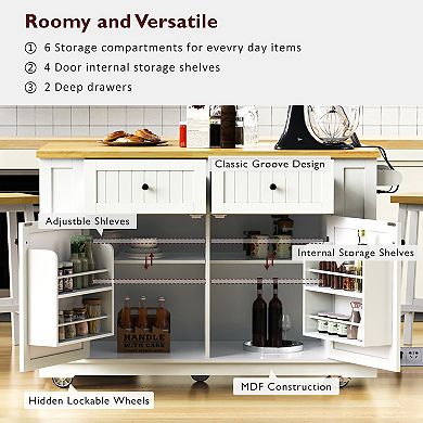 Merax Large Kitchen Island with 2 Bar Stools