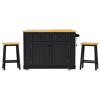 Merax Large Kitchen Island with 2 Bar Stools