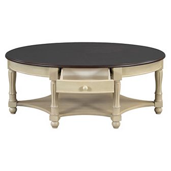 Vintage Oval Coffee Table with Drawer and Storage Shelf, Antique Cocktail Table in 45"