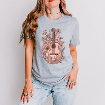 Simply Sage Market Pink Guitar Floral Short Sleeve Tee