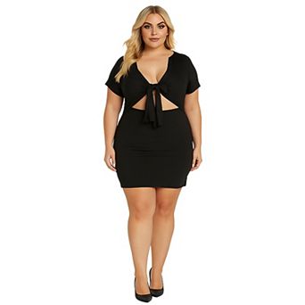 Plus Size Tie Front Short Sleeve Cutout Bodycon Mini Dress