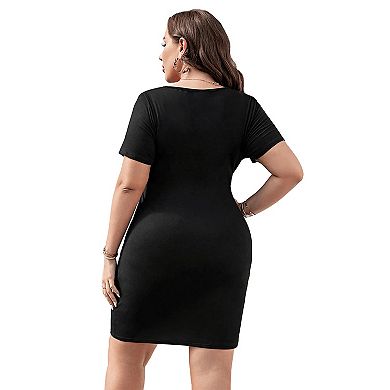 Plus Size Tie Front Short Sleeve Cutout Bodycon Mini Dress