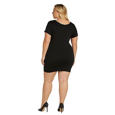 Plus Size Tie Front Short Sleeve Cutout Bodycon Mini Dress