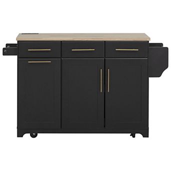 Merax Kitchen Island with Storage 2 Pull Out Cabinet Organizers & Rubber Wood Drop Leaf