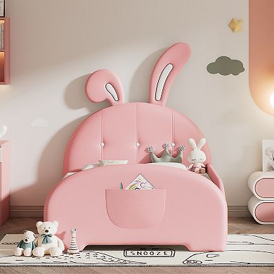 Merax Twin size Upholstered Rabbit-Shape Princess Bed ,Platform Bed with Headboard and Footboard