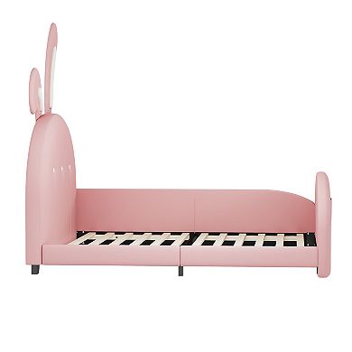 Merax Twin size Upholstered Rabbit-Shape Princess Bed ,Platform Bed with Headboard and Footboard