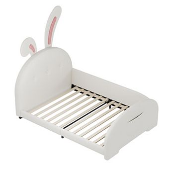 Merax Twin size Upholstered Rabbit-Shape Princess Bed ,Platform Bed with Headboard and Footboard